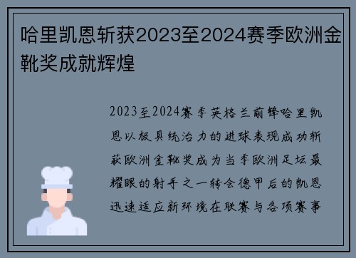 哈里凯恩斩获2023至2024赛季欧洲金靴奖成就辉煌
